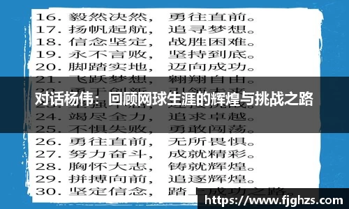 对话杨伟：回顾网球生涯的辉煌与挑战之路
